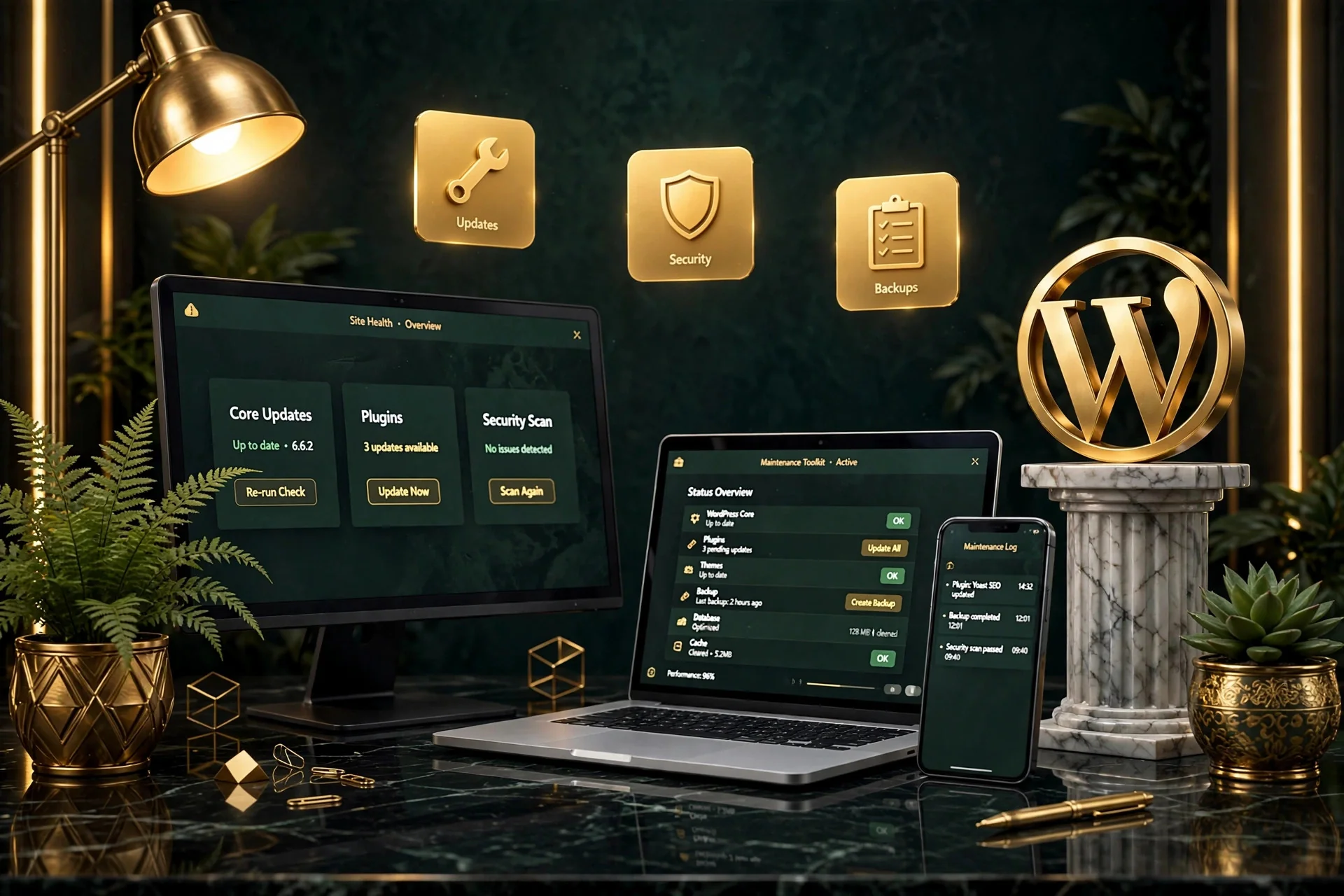 One person maintaining a WordPress website — updates, security scans and backups toolkit