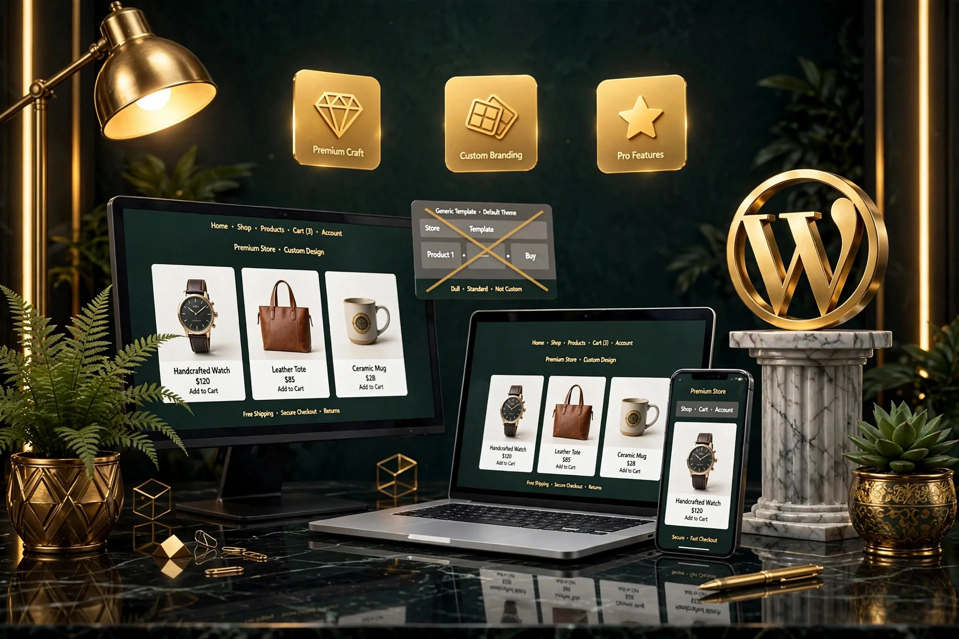Custom WooCommerce store design vs generic template — premium crafted online store